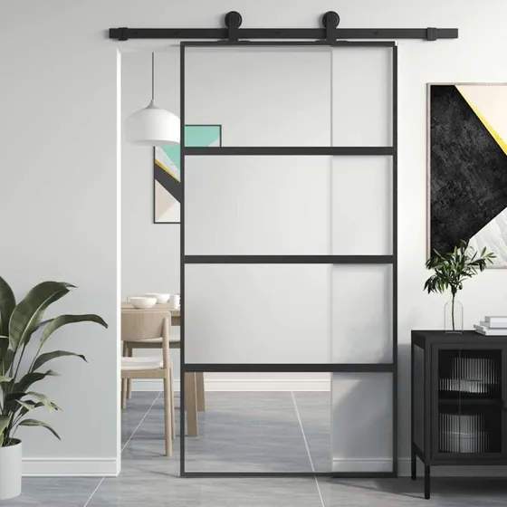 vidaXL skydedør 102,5x205 cm hærdet glas og aluminium sort
