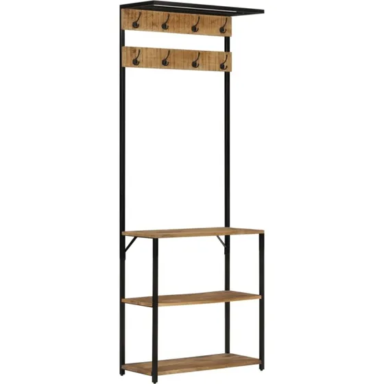 vidaXL Knagerække med Skoopbevaring 68x30x182 cm, Massivt Ru Mangotræ