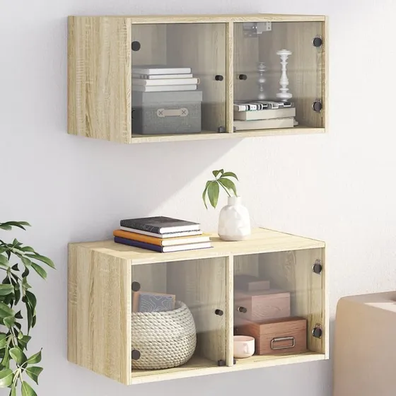vidaXL Vægskabe 2 stk. 68,5x37x35 cm Sonoma-eg med glaslåger