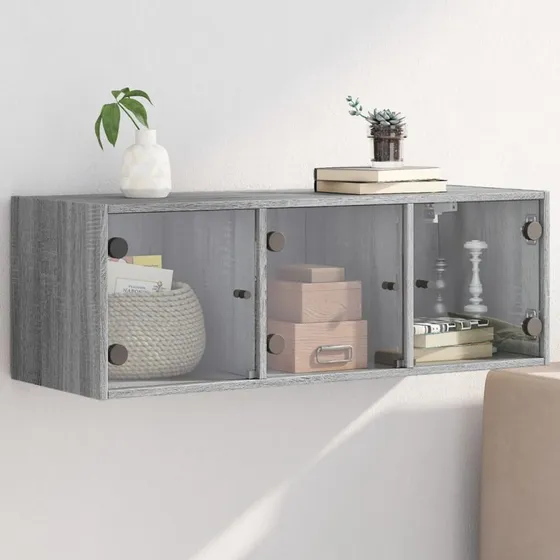 vidaXL Skab med Glaslåger 102x37x35 cm Grå Sonoma-EG