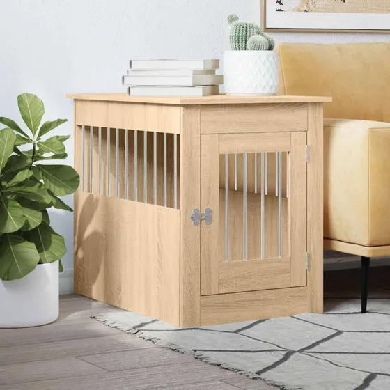 vidaXL Hundebur 55x80x68 cm Konstrueret Træ Sonoma-Eg