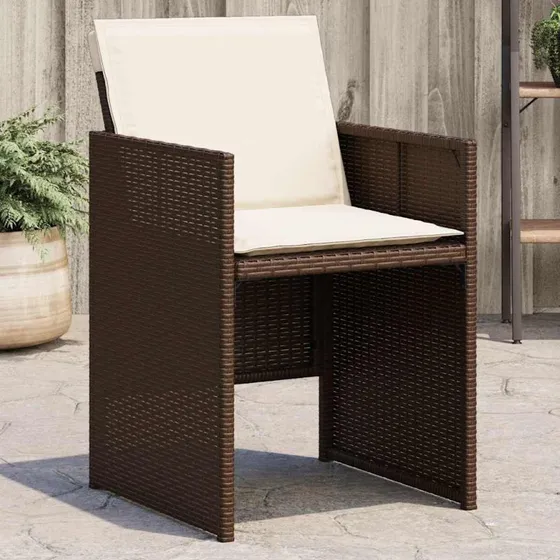 vidaXL Havestole 4 stk. polyrattan brun med hynder