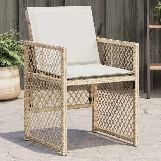 vidaXL Havestole 4 stk. med hynder polyrattan beige