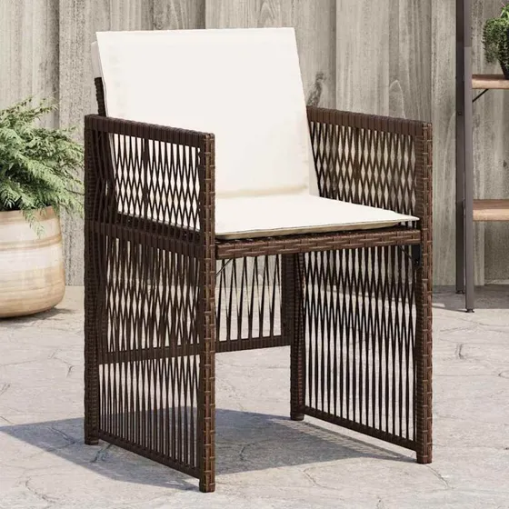 vidaXL Havestole 4 stk. med hynder polyrattan brun