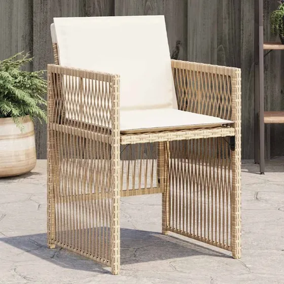 vidaXL Havestole 4 stk. med hynder, polyrattan beige