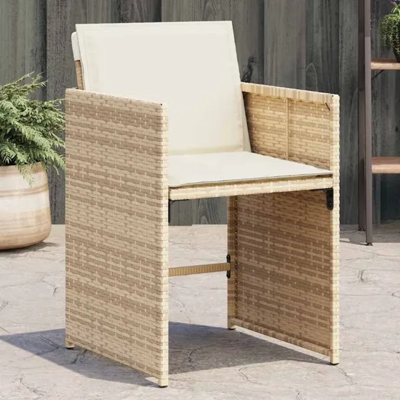 vidaXL Havestole 4 stk. med hynder polyrattan beige