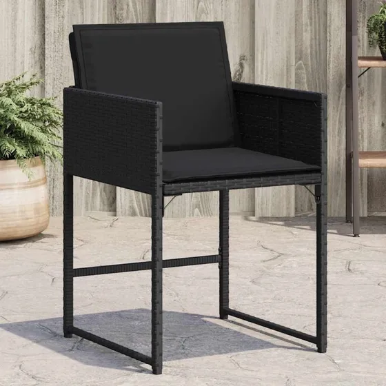 vidaXL 4-stks havestole med hynder, polyrattan sort