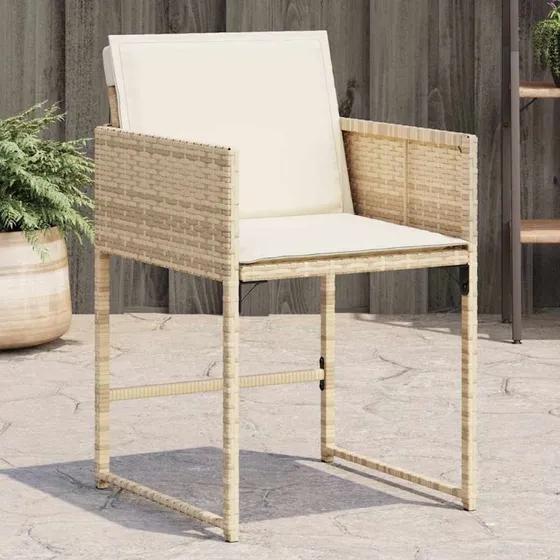 vidaXL Havestole 4 stk. med hynder polyrattan beige