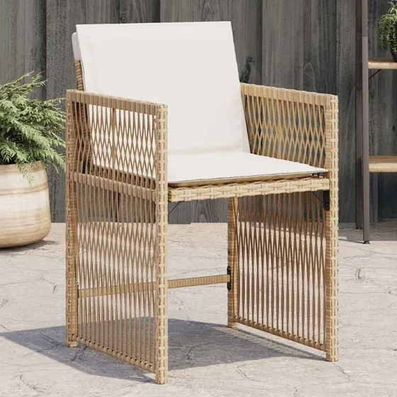 vidaXL Havestole 4 stk. med hynder polyrattan beige