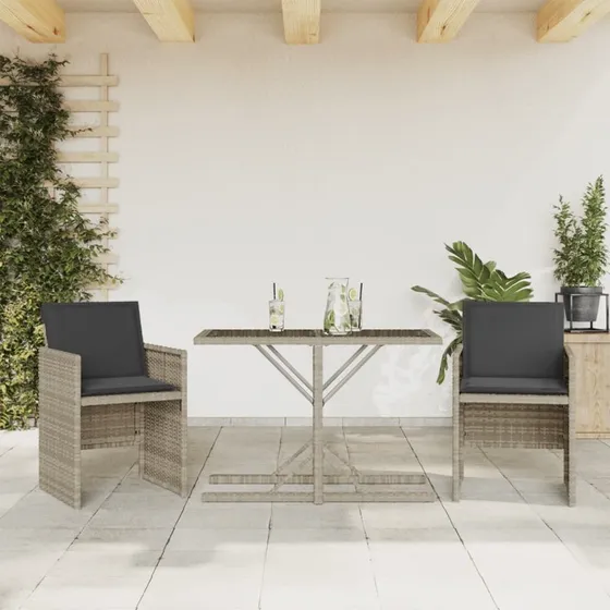 vidaXL Bistrosæt 3 dele med hynder lysegrå polyrattan