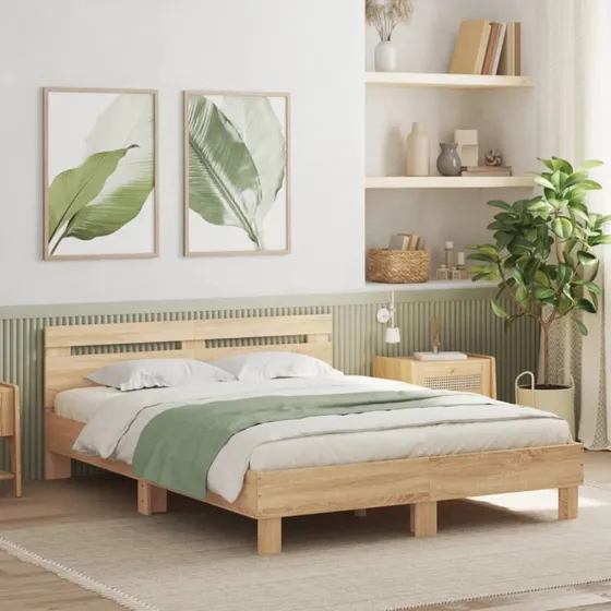 vidaXL Sengeramme 140x190 cm Sonoma-eg Konstrueret Træ med Sengegavl