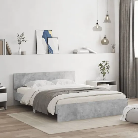 vidaXL Sengeramme 160x200 cm betongrå med LED-lys