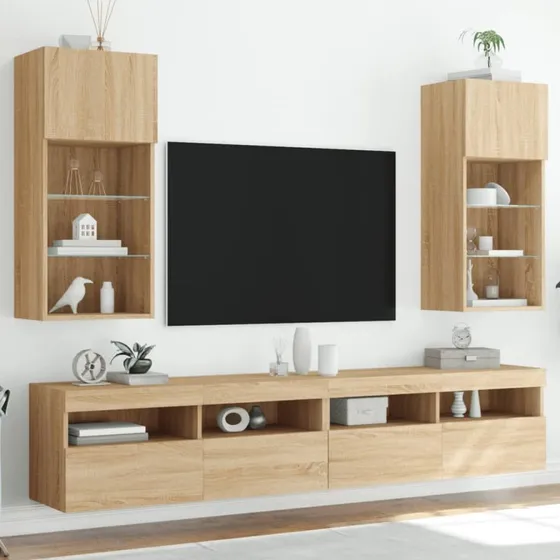 vidaXL Tv-borde med LED-lys 40,5x30x90 cm, Sonoma-eg