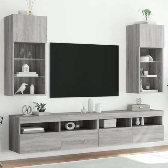 vidaXL 2 stk. tv-borde 40,5x30x90 cm grå sonoma-eg med LED-lys