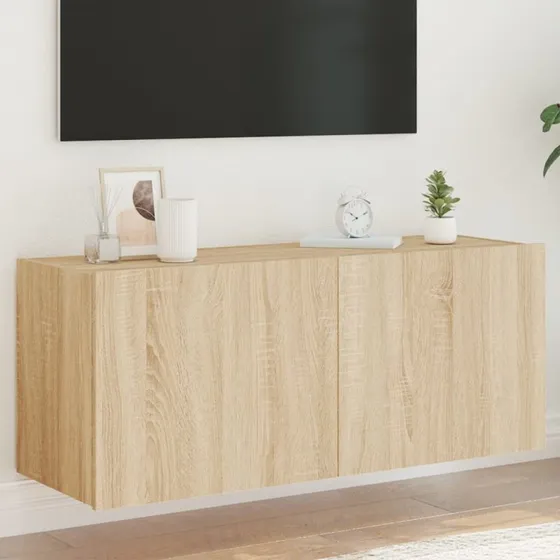 vidaXL Væghængt TV-bord 100x35x41 cm Sonoma-eg med LED-lys