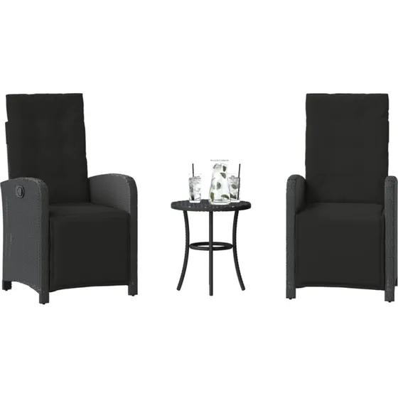 vidaXL Bistrosæt 3 dele med hynder, polyrattan sort
