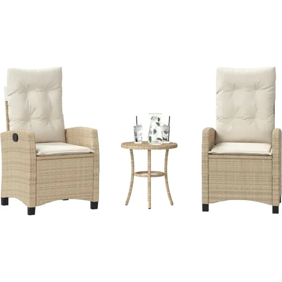 vidaXL Bistrosæt 3 dele med hynder polyrattan beige
