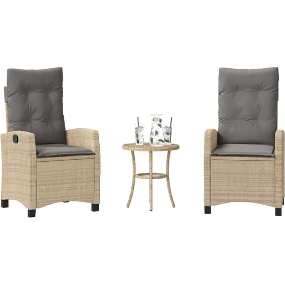 vidaXL Bistrosæt 3 dele med hynder polyrattan beige