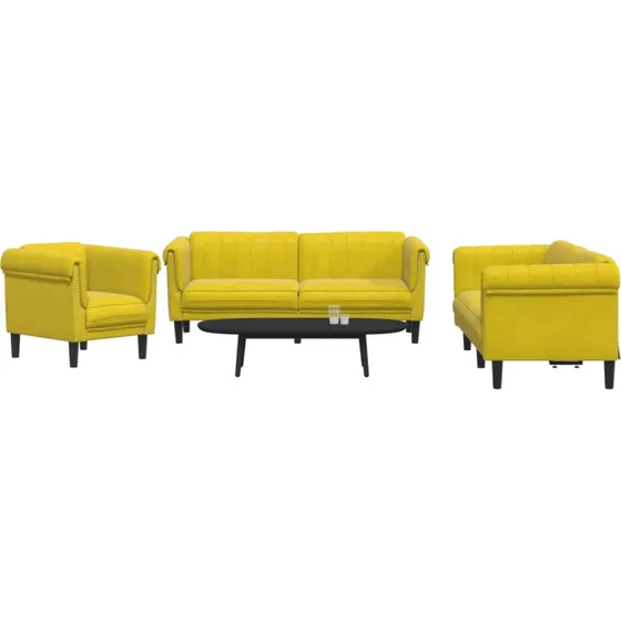 vidaXL 3-delers sofasæt velour gul