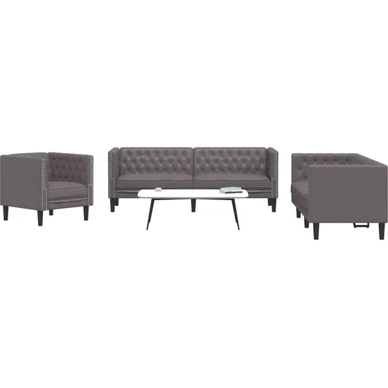 vidaXL 3-personers Chesterfield-sofa i kunstlæder grå