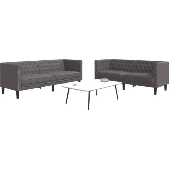 vidaXL 2-personers Chesterfield-sofasæt kunstlæder grå
