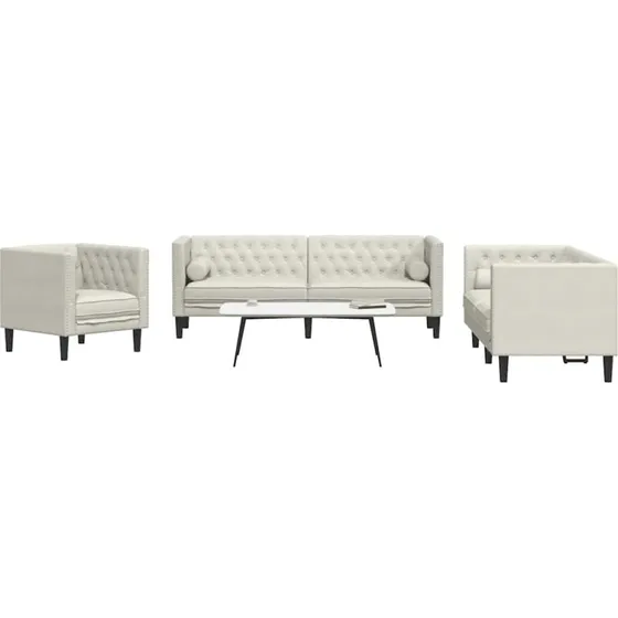 vidaXL 3-personers Chesterfield-sofasæt fløjl cremefarvet med puder