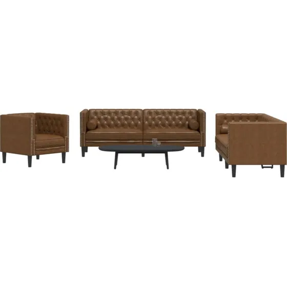 vidaXL 3-personers Chesterfield-sofasæt brun med puder