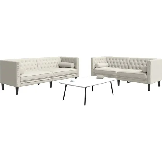 vidaXL 2-personers Chesterfield-sofasæt fløjl creme med puder