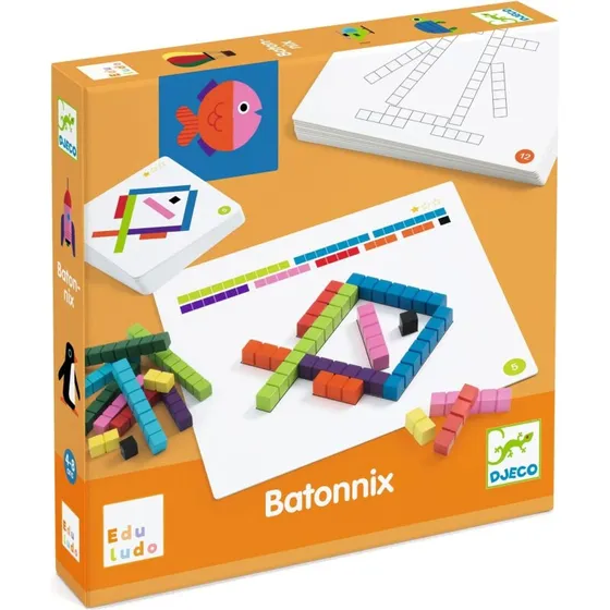 Djeco Batonnix pædagogisk byggespil – 20 træpinde, 18 kort
