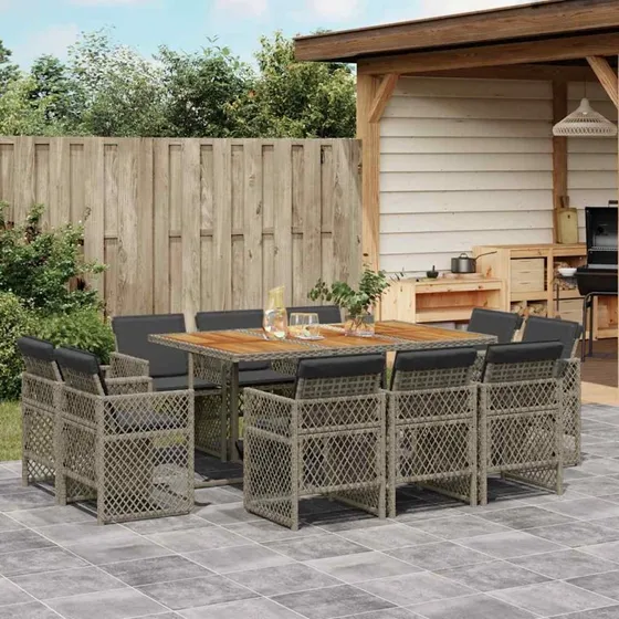 vidaXL 11-delers loungesæt med hynder, polyrattan grå