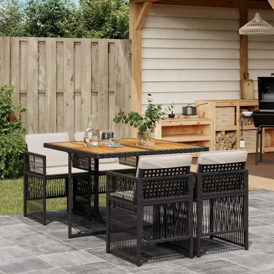 vidaXL 5-delssæt polyrattan sort med foldbare stole