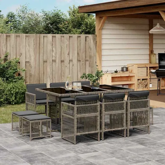 vidaXL loungesæt 11 dele med hynder polyrattan grå