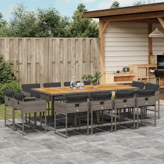vidaXL 13-deligt spisebordssæt med hynder, polyrattan grå