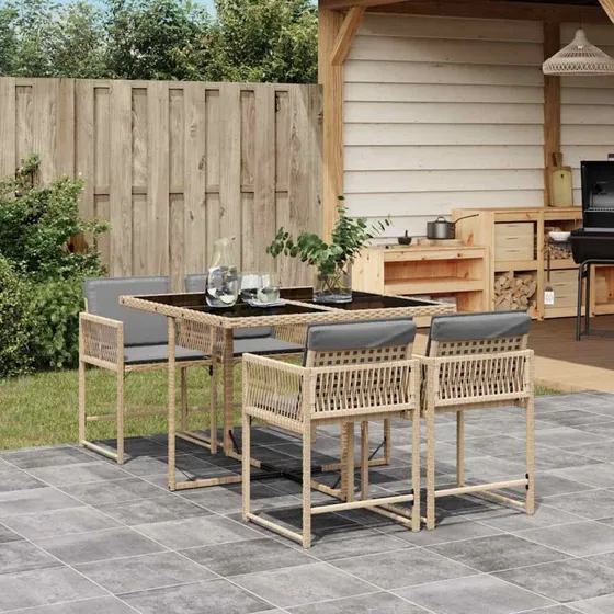 vidaXL Spisebordssæt 5 dele polyrattan beige med foldbare stole