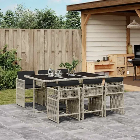 vidaXL 7-delssæt med hynder polyrattan lysegrå