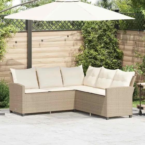 vidaXL L-formet sofa med hynder polyrattan beige