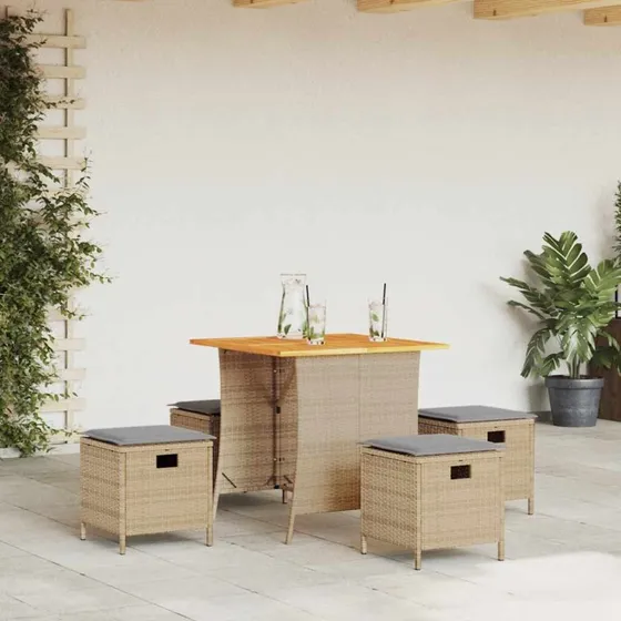vidaXL 5-delssæt med polyrattan, beige, med akacietræsbord