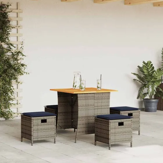 vidaXL 5-delssæt polyrattan grå med akacietræsbord