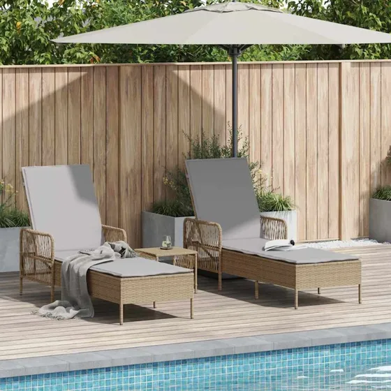 vidaXL Solstol 3-pces Beige/Lys Grå 200 x 55 x 92 cm PolyRattan
