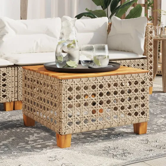 vidaXL Havebord 55x55x36 cm PolyRattan & Akacietræ Beige