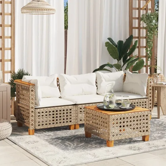 vidaXL 3-personers havesofa med hynder polyrattan beige