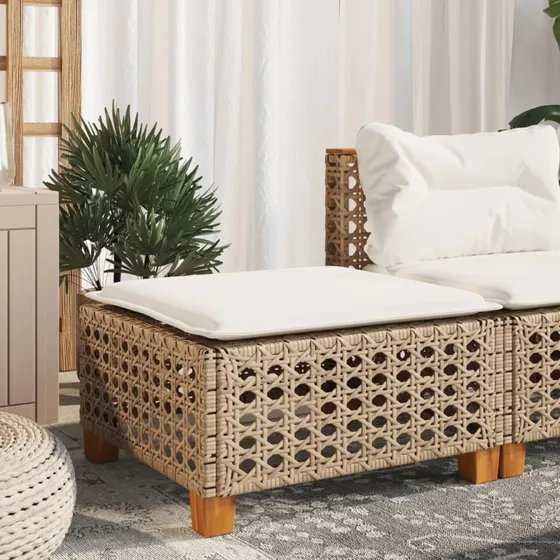 vidaXL Haveskammel med Hynde 63,5x56x32 cm Polyrattan Beige