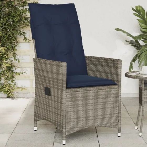 vidaXL Havestol med hynder grå polyrattan