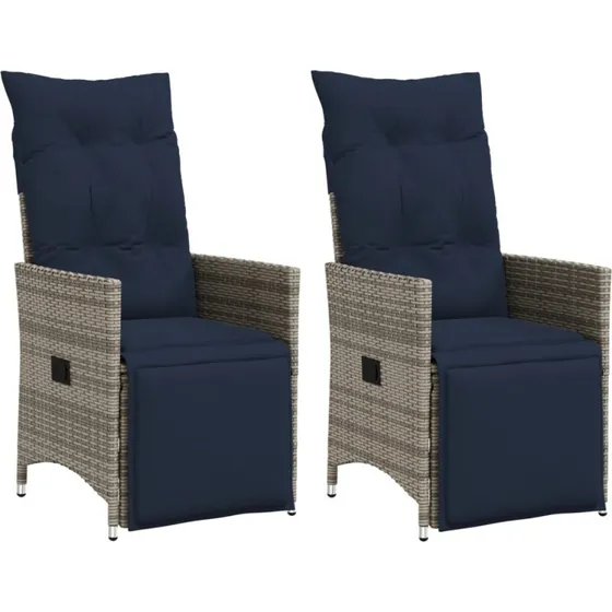 vidaXL Havestole med lænefunktion 2 stk. grå polyrattan