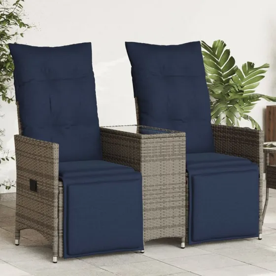 vidaXL havesofa 2-personer grå polyrattan med bord