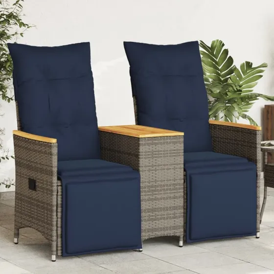 vidaXL havesofa 2-personer grå polyrattan med bord