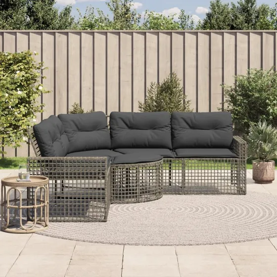 vidaXL L-formet havesofa med hynder og fodskammel i polyrattan grå