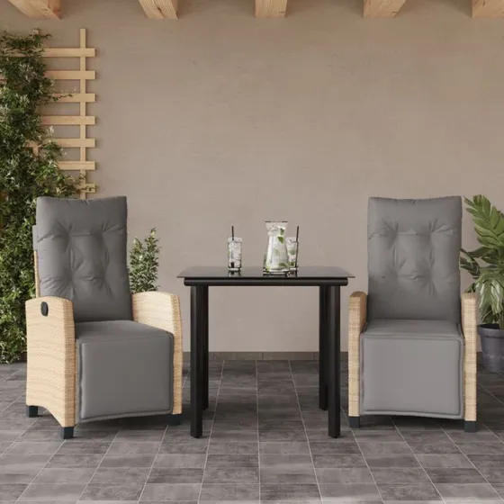 vidaXL 3-deligt spisebordssæt med polyrattan, beige