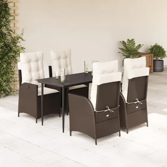 Rattan Home Spisebordssæt 5 Dele, Brun, 200x100 cm