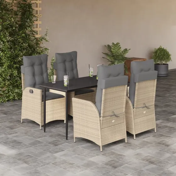 vidaXL Spisebordssæt 5 dele polyrattan beige med justerbart ryglæn